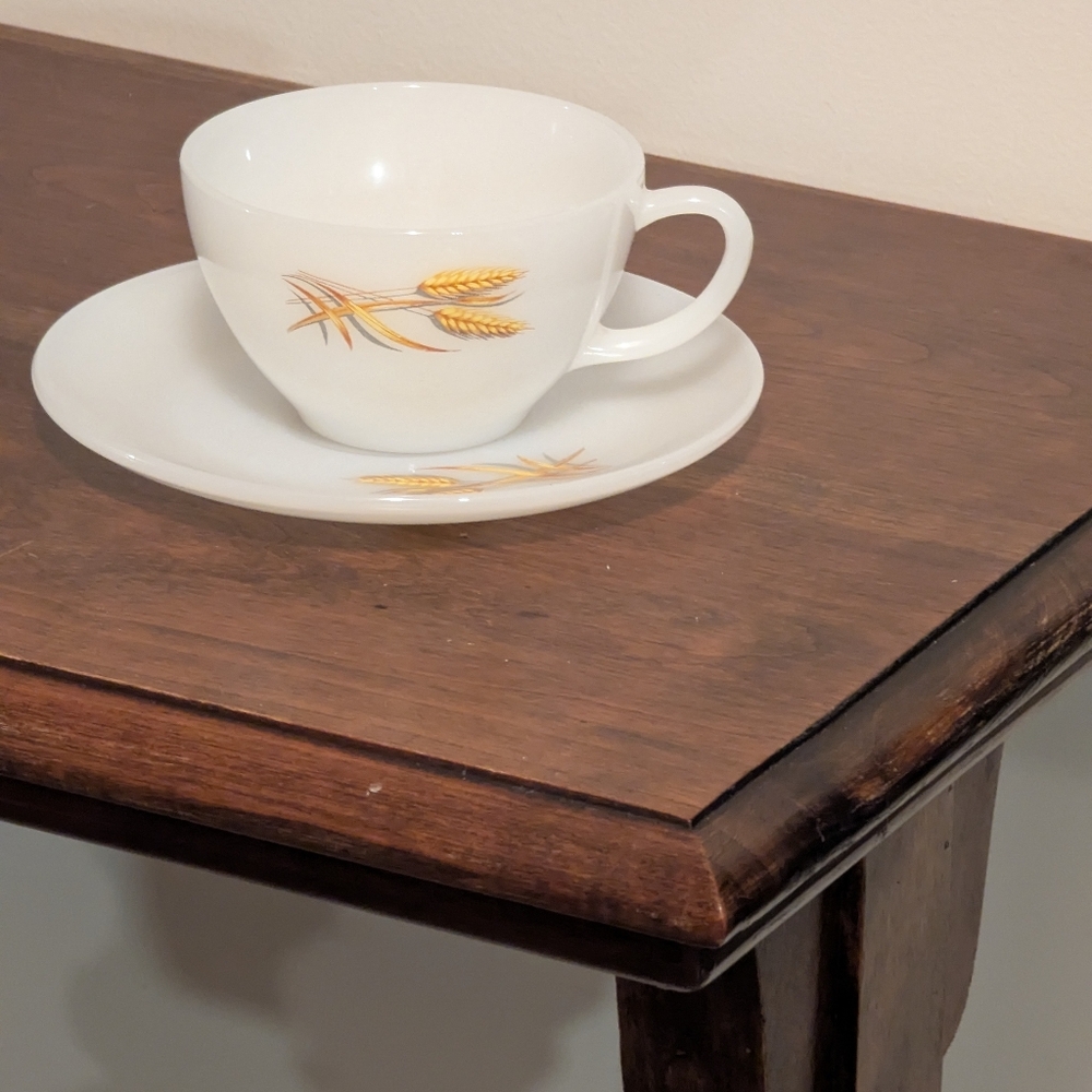 Fire King Golden Wheat Cup and Saucer . GUC. Vintage. Replacement Dishes.